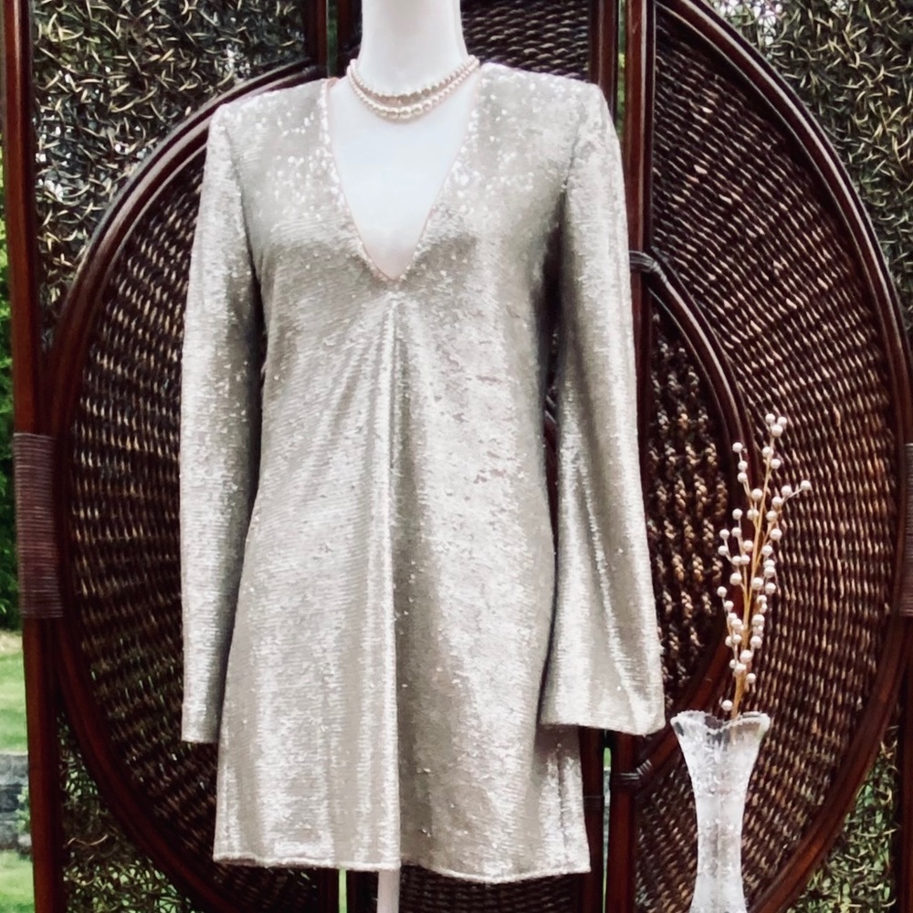 All Sequins Mini Dress V-neck Evening Dress Prom Dress Disco Petite